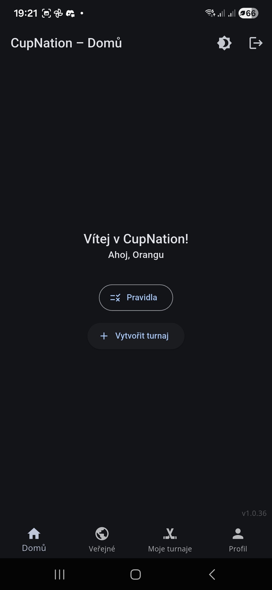 Domovská obrazovka – CupNation