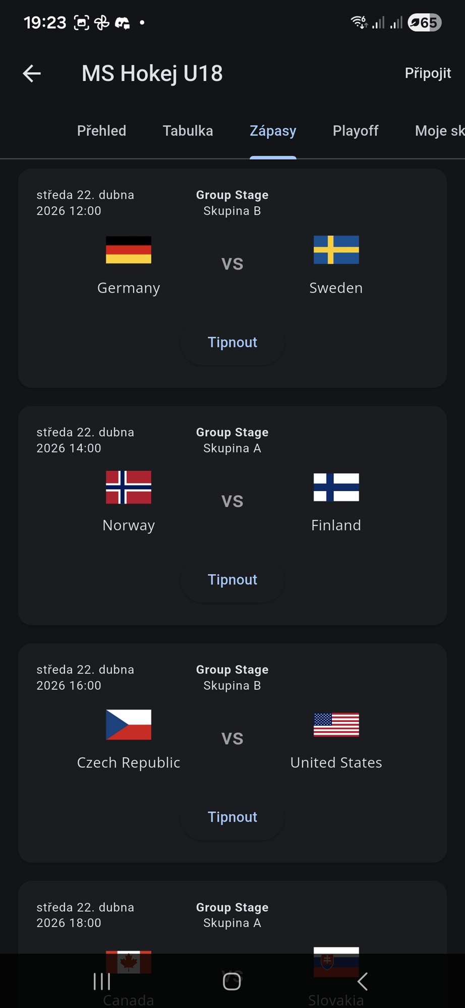 Seznam zápasů – CupNation