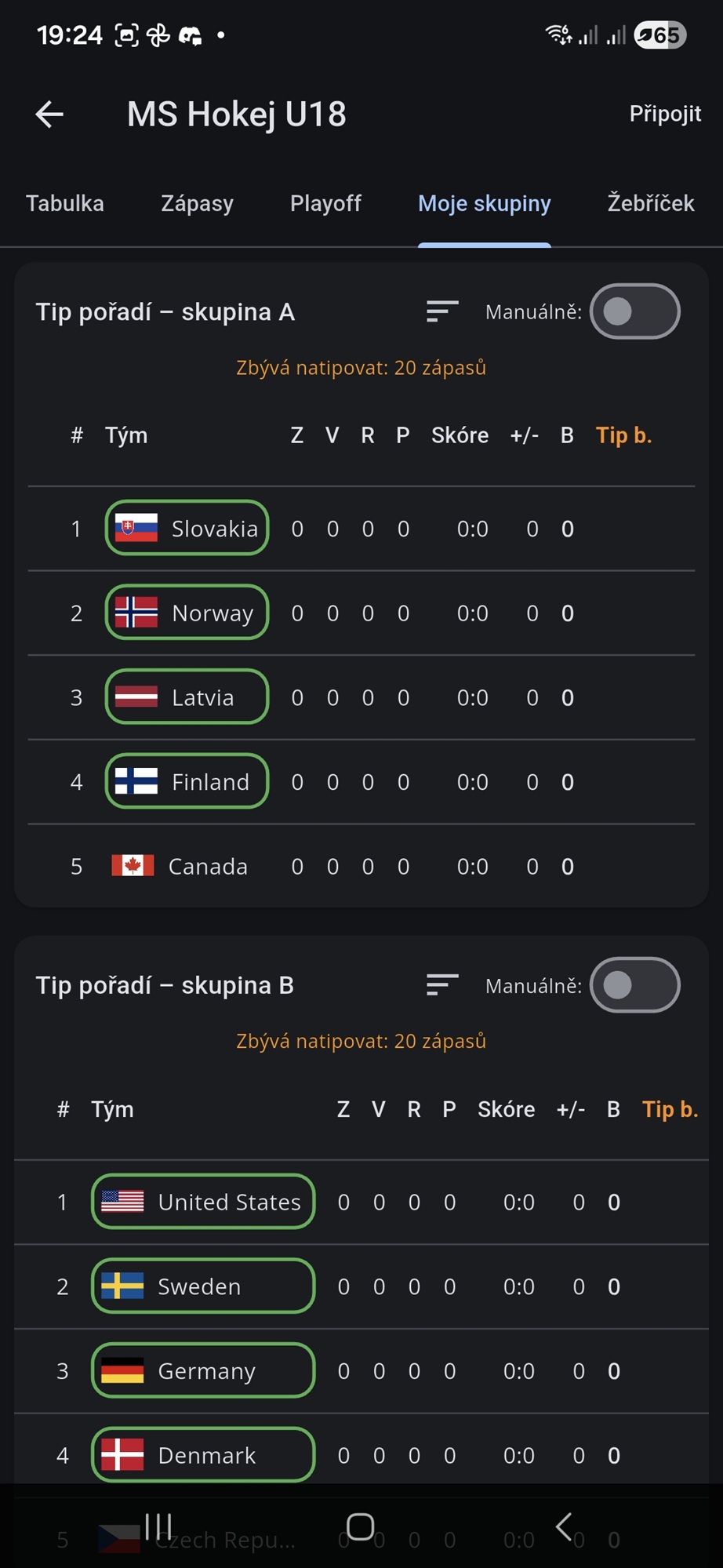 Moje skupiny – tip pořadí