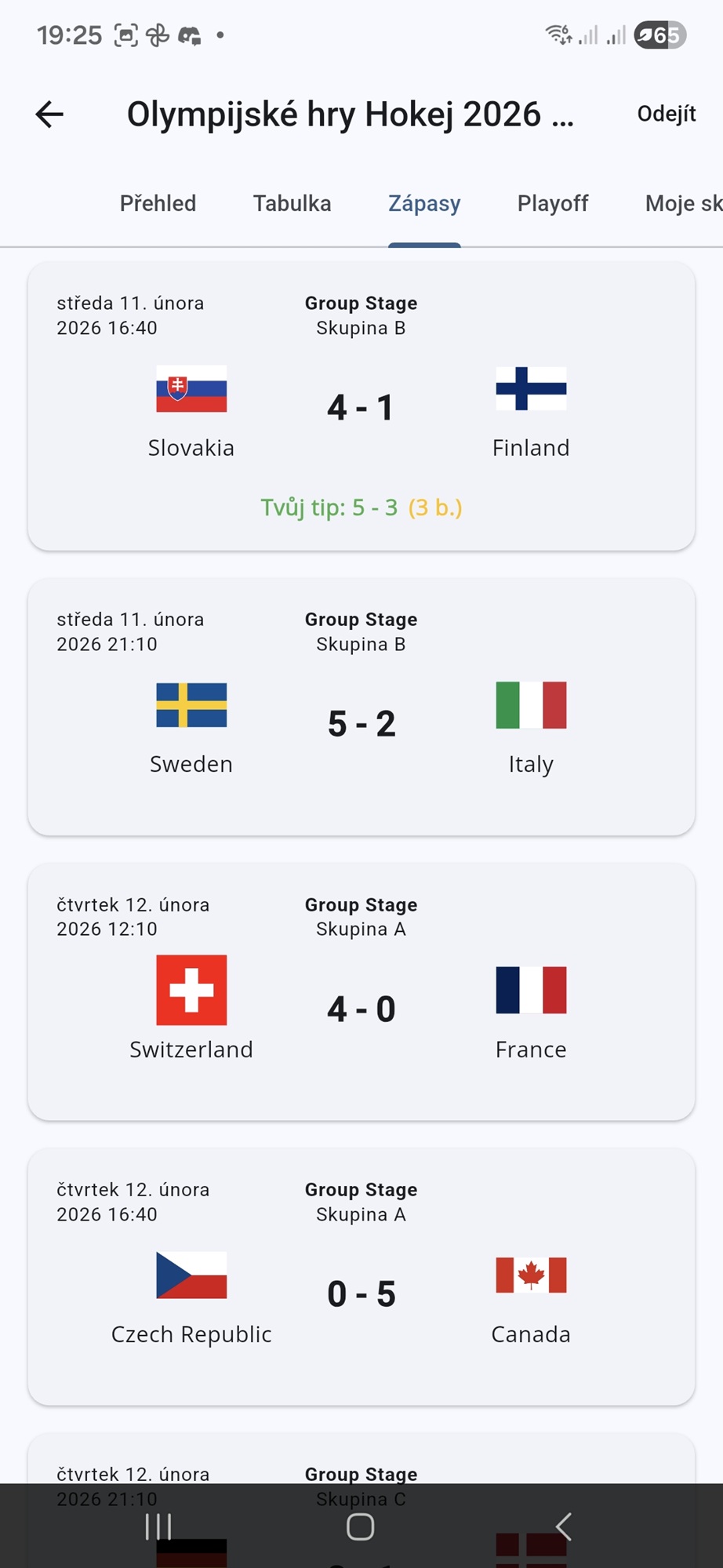 Správa turnaje – výsledky zápasů